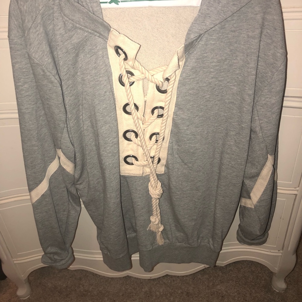Gray and cream hoodie